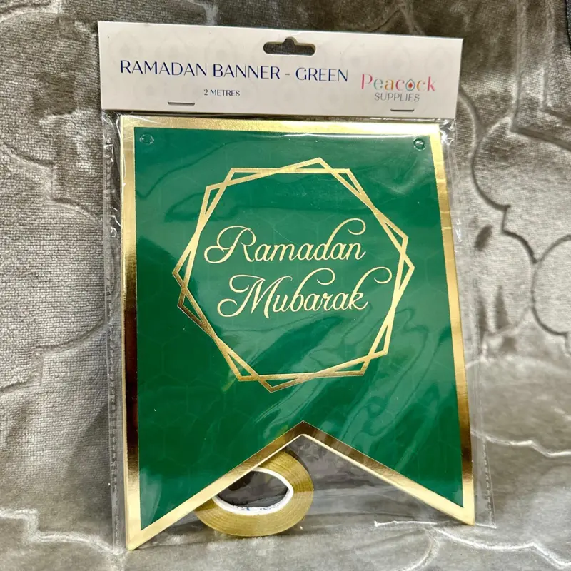 Ramadan Mubarak Party Banner - Grøn & Guld