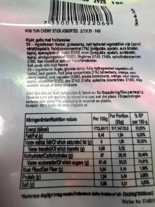 Jellioo Mini Assorted Sticks 1kg