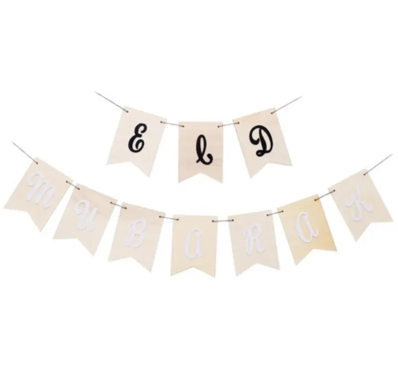 Eid mubarak Banner i Trä (13 x 18 Cm)