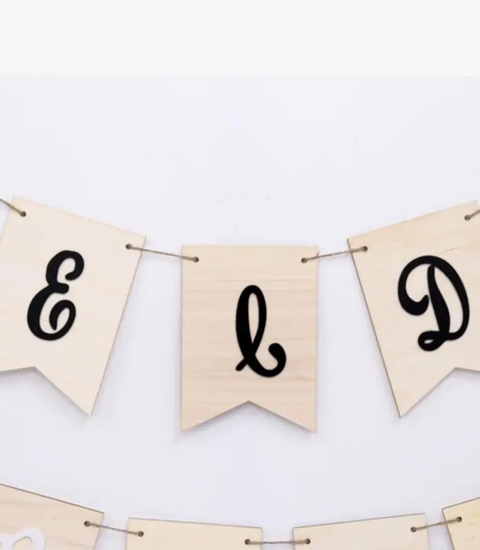 Eid mubarak Banner i Trä (13 x 18 Cm)