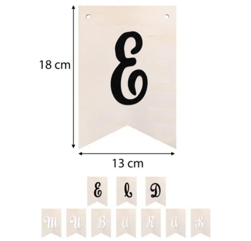 Eid mubarak Banner i Trä (13 x 18 Cm)