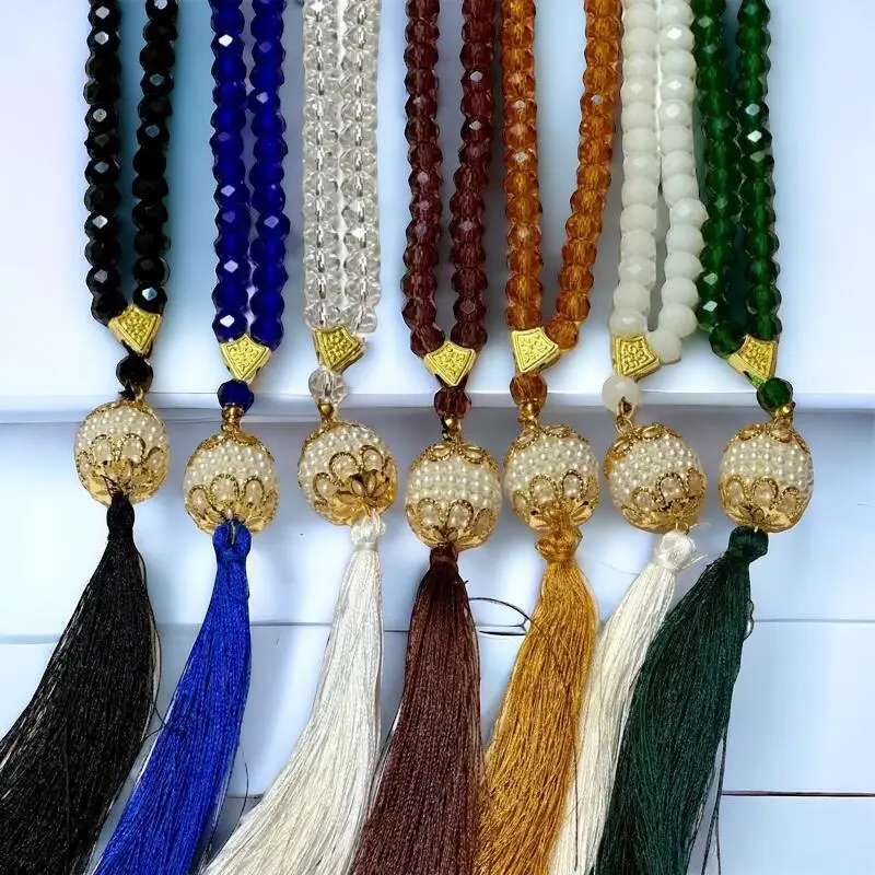 Krystal Tasbih med kuglevedhæng, 99 perler (7 farver)