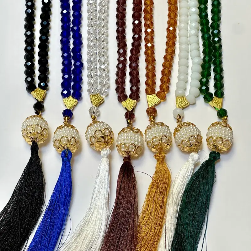 Krystal Tasbih med kuglevedhæng, 99 perler (7 farver)