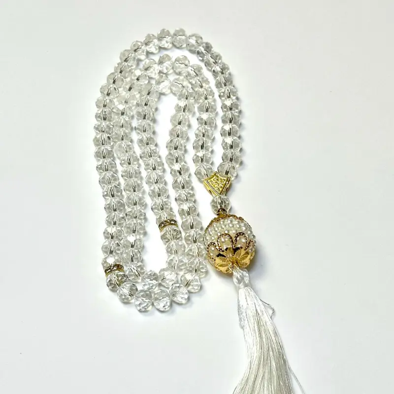 Krystal Tasbih med kuglevedhæng, 99 perler (7 farver)