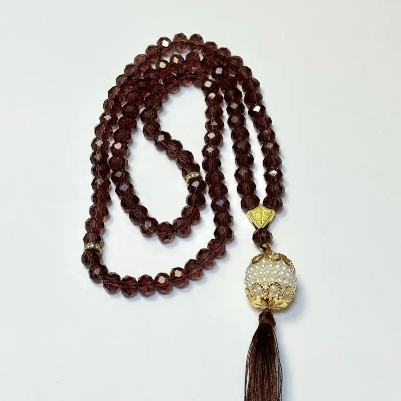 Krystal Tasbih med kuglevedhæng, 99 perler (7 farver)