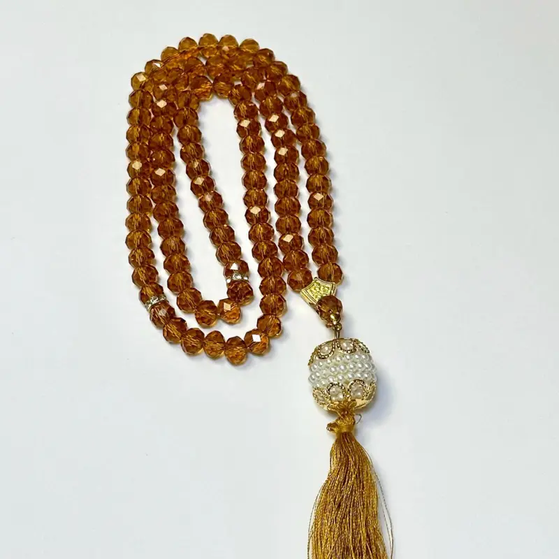 Krystal Tasbih med kuglevedhæng, 99 perler (7 farver)