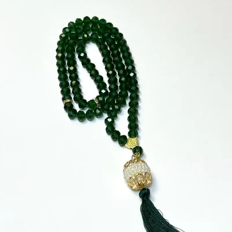 Krystal Tasbih med kuglevedhæng, 99 perler (7 farver)