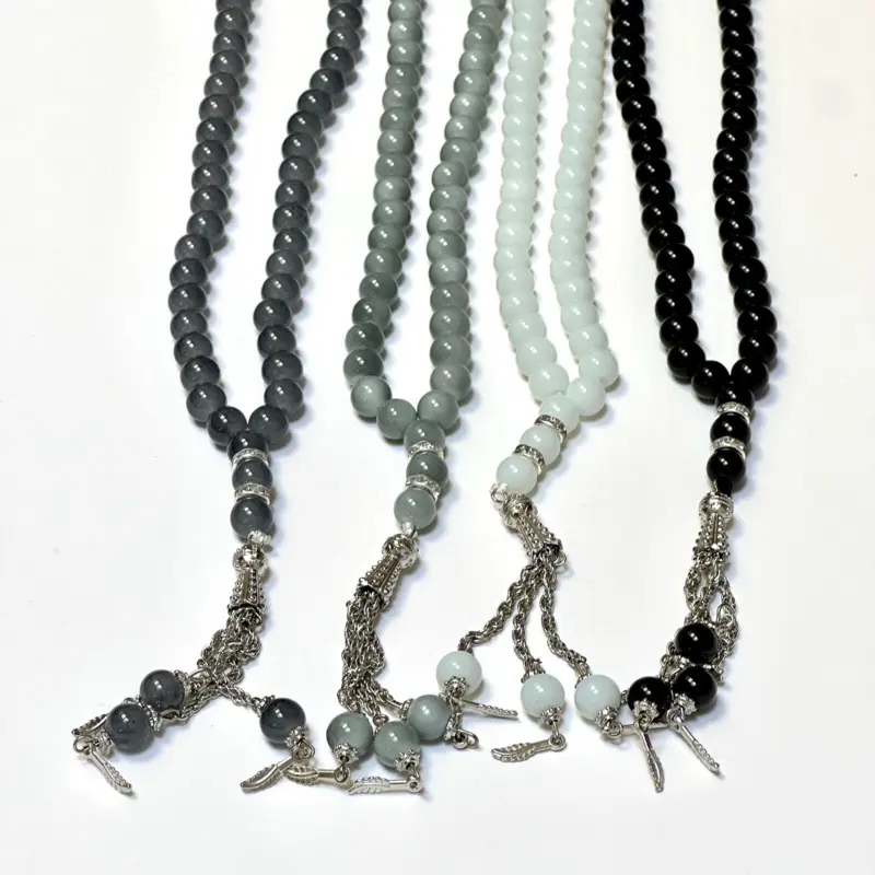 Klassisk perle tasbih med sølv detaljer, 99 perler (4 farver)