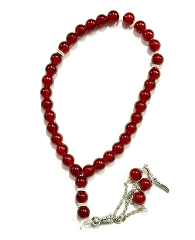 Klassische Perlen-Tasbih mit Silberdetails, 33 Perlen (5 Farben)