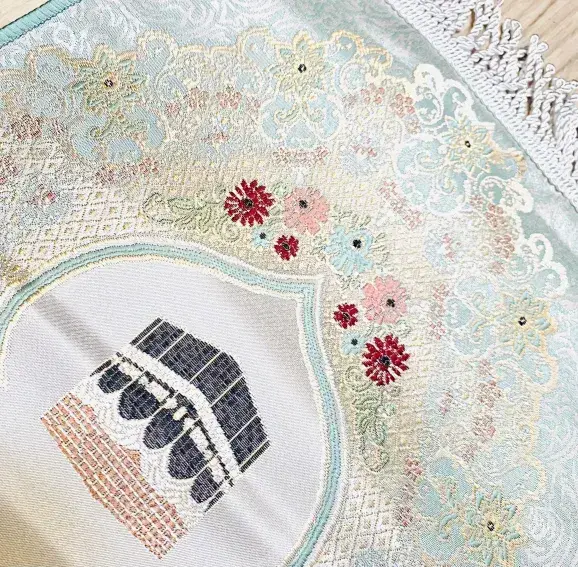 Luxuriöser Kaaba Gebetsteppich in Hellblau