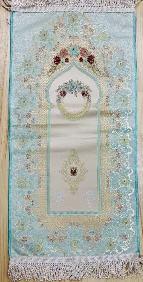 Luksus Bedetæppe i Guld/ Lyseblå