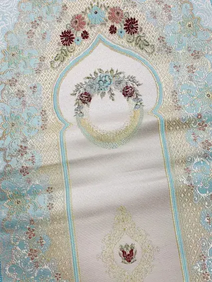 Luksus Bedetæppe i Guld/ Lyseblå