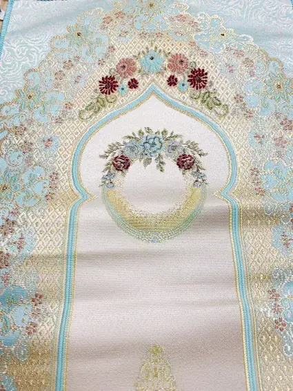 Luksus Bedetæppe i Guld/ Lyseblå