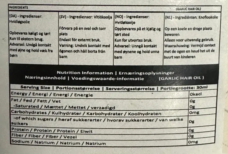 Hvidløg Hår olie, Motiza  200ml