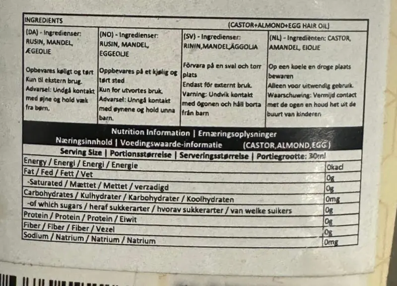 Castor, mandel, æg hår olie, 200ml