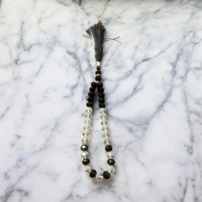Kristall-Tasbih in Schwarz und Weiß mit 33 Perlen
