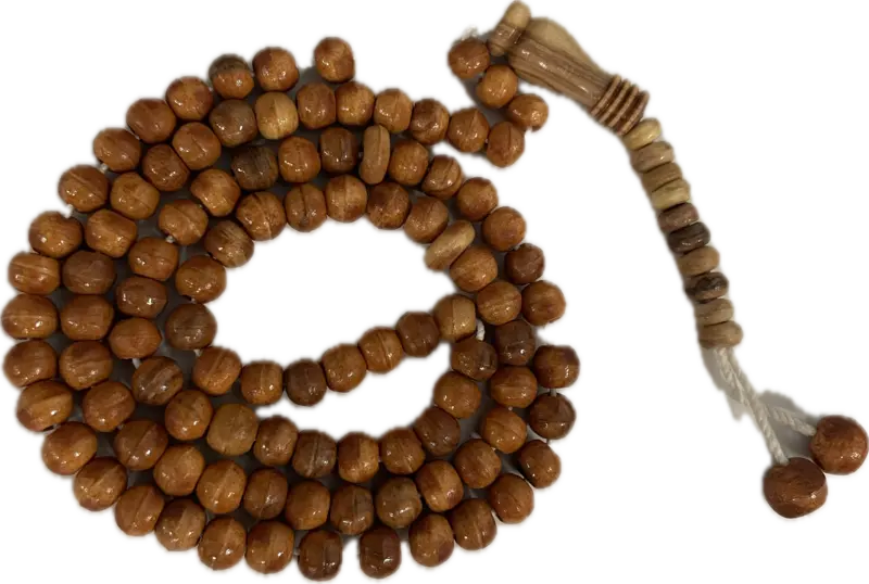 Ægte Håndlavet Træ Tasbih 99 Perler Karamelfarvet