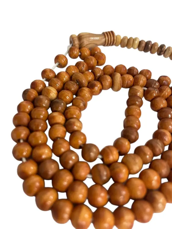 Ægte Håndlavet Træ Tasbih 99 Perler Karamelfarvet