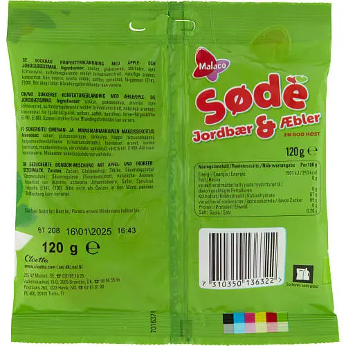 Søde Jordbær Og Æbler Malaco 120g