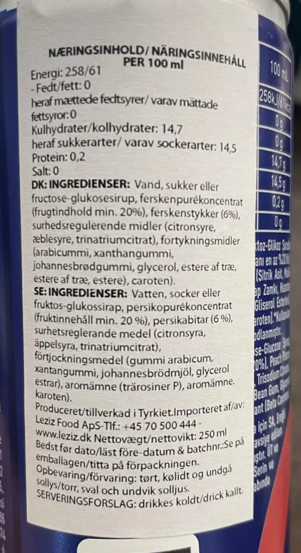 Frugt Drik Med Fersken Stykker Juss Pulpy 250ml