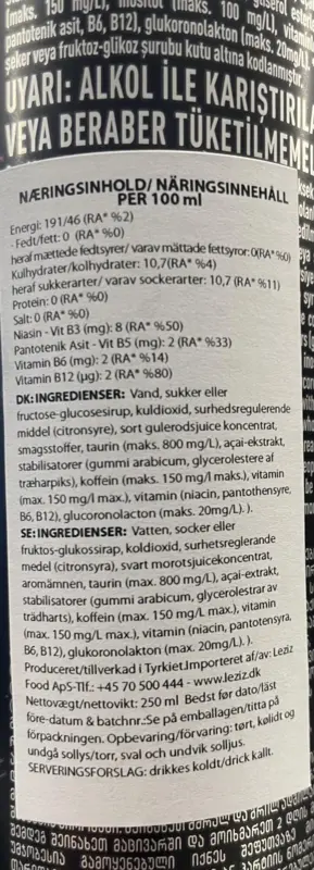 Acai Energy Drink Black Bruin 250ml