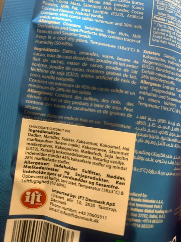 Chokolade dadler med Kokos fra Chocodate 90g