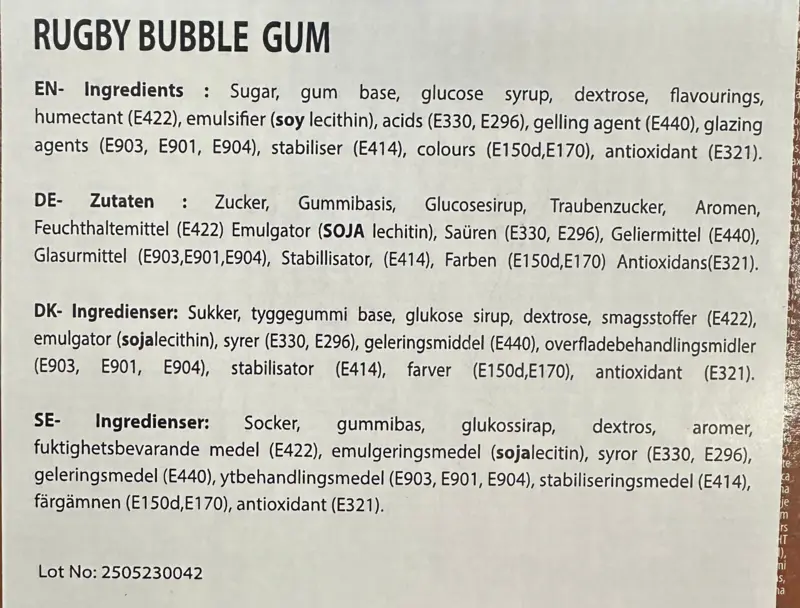 Rugby Tutti Frutti Bubble Gum, 200 stk
