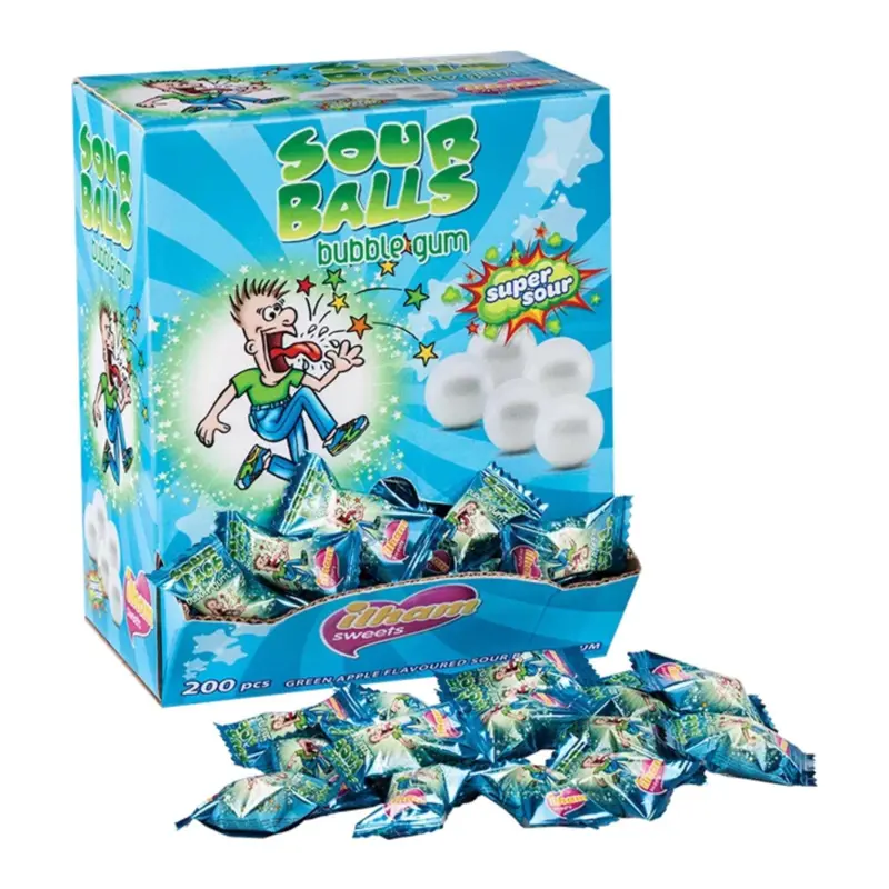 Sour Ball Green Apple Super Sour Bubble Gum, 200 stk