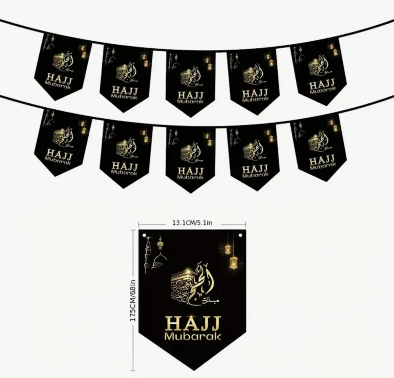Hajj Mubarak Banner sort/guld