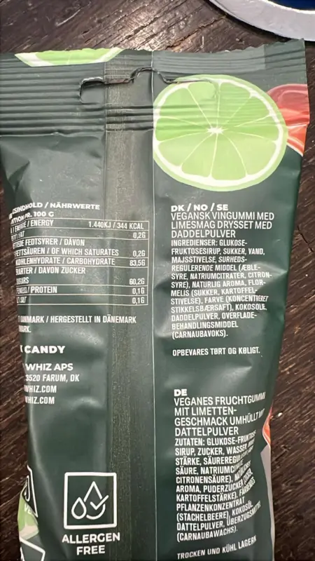 Vingummi med Lime Og Dadel (vegan), Wally & Whiz 56g