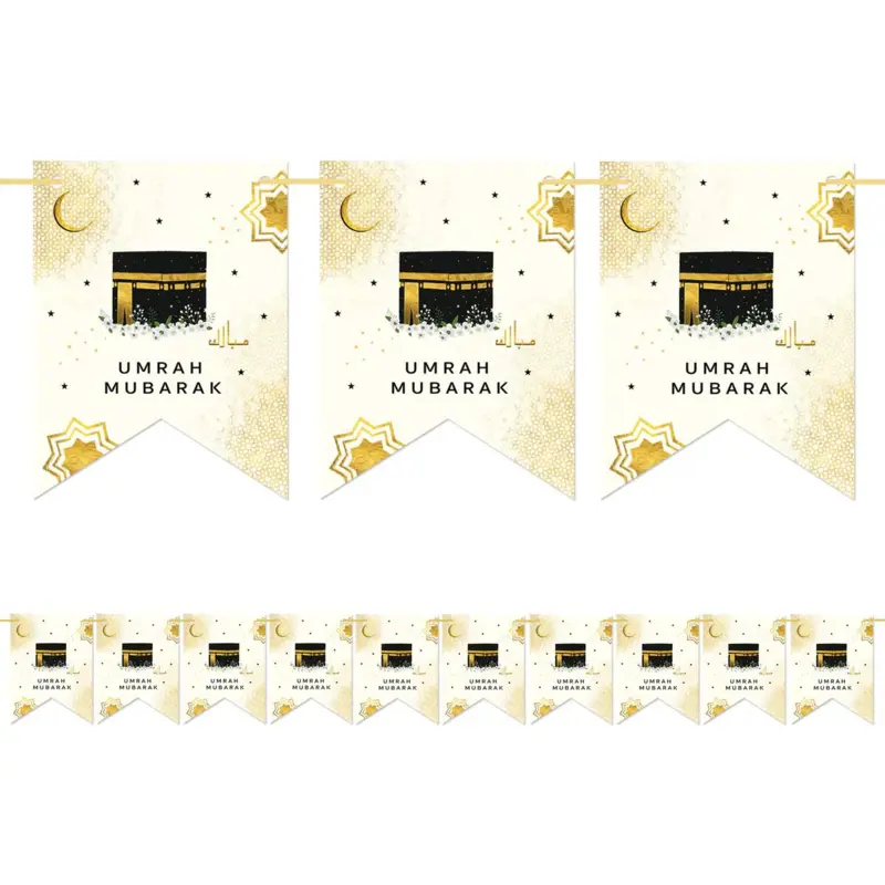 Umrah Mubarak Banner i Creme og guld -
