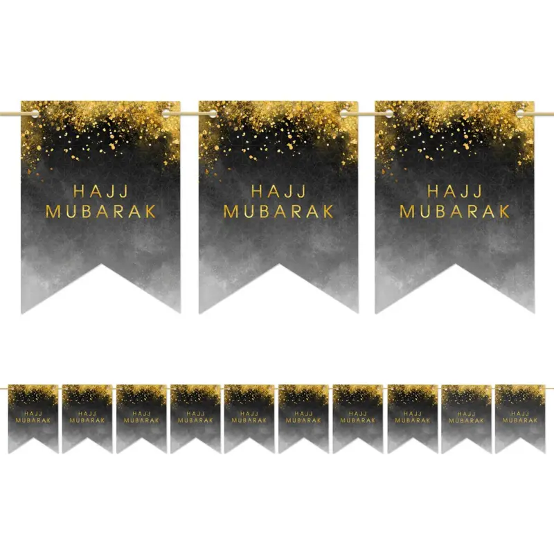 Hajj Mubarak Banner sort/guld (3 M)