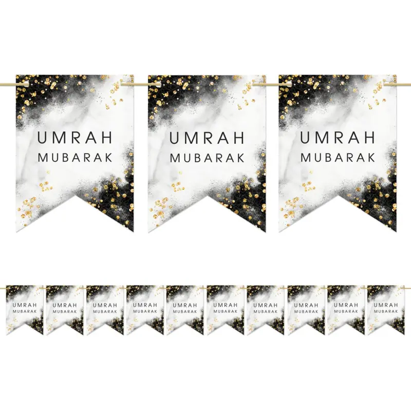 Umrah Mubarak Banner i Sort og Hvid (3 M)
