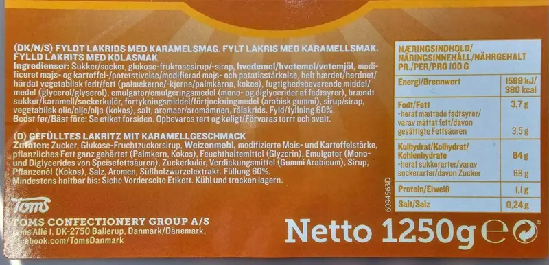 Karamella og Kola Stænger, Toms 50 stk