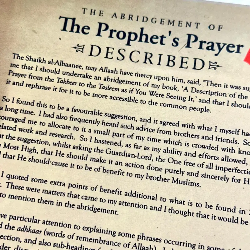 The Abridgement of The Prophet’s Prayer described