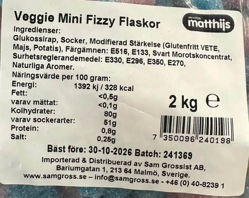 Mini Fizzy Flasker, Veggie, 2kg