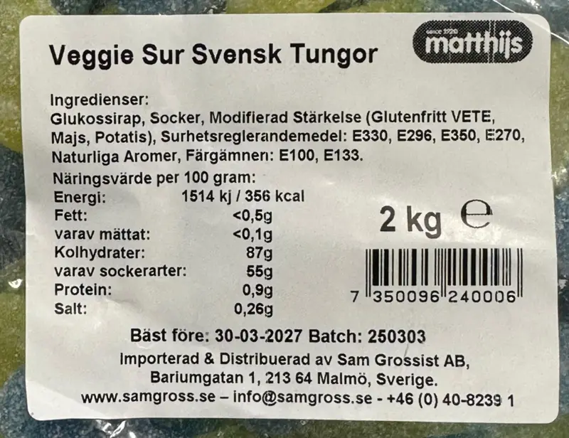 Saure schwedische Zungen, vegetarisch, 2kg