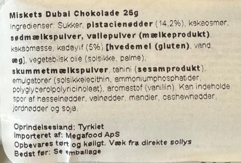 Miskets Dubai Schokoriegel, 25g