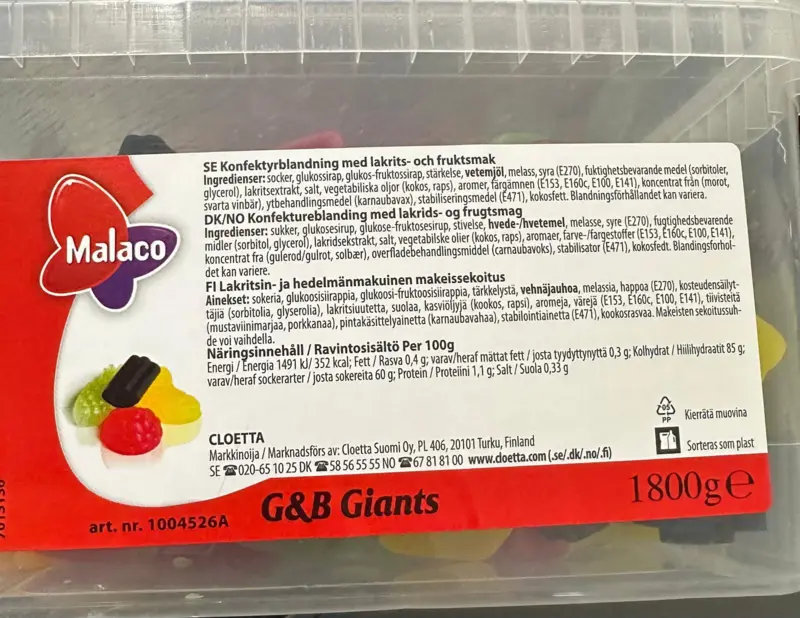 Malaco Godt och Blandat, Giants blandning, 1800g