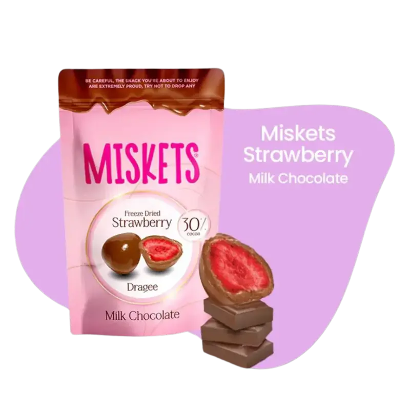 Mælkechokolade-Overtrukne Frystørret Jordbær  Miskets 80g