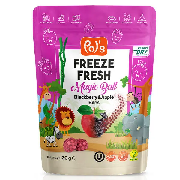 Frysetørrede Magiske Bolde Af Brombær Og Æble Pol's 20g (Vegan)