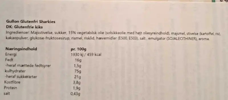 Glutenfri Sharkies Gullon 250g (Vegan) (Bedst før 11-2025)