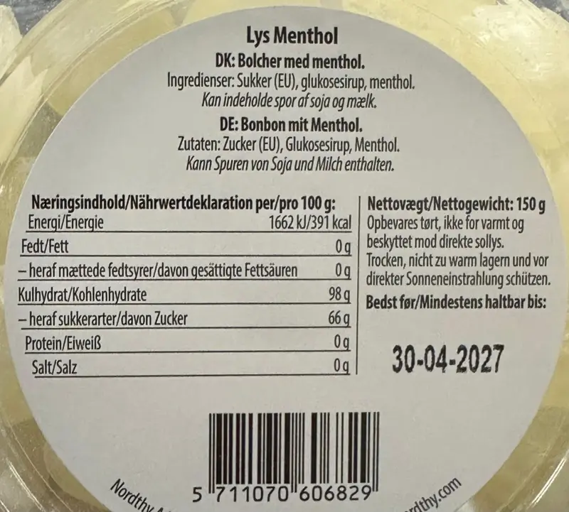 Nordthy Lys Menthol bolcher, 150g