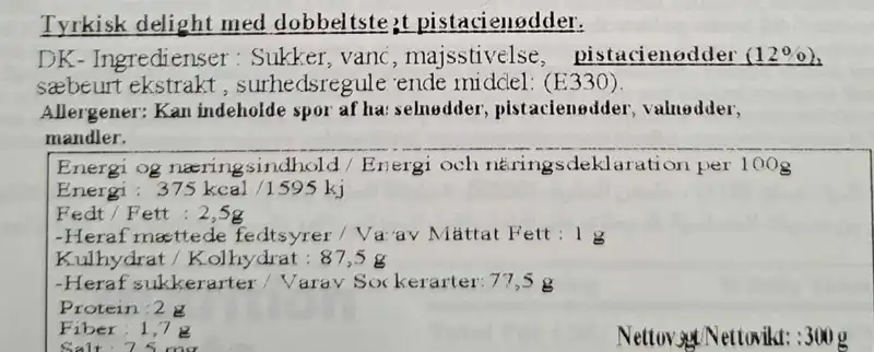 Usaş Turkish Delight med Pistacie, 300g