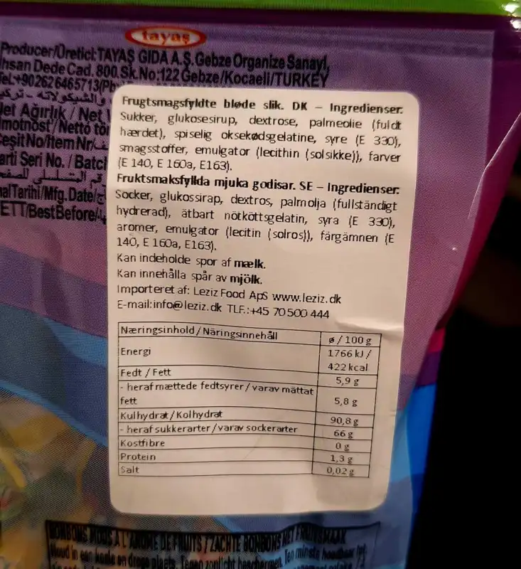 Damla Sour Fruit Bursts - Fruktkarameller med surt pulverfyllning - 250g