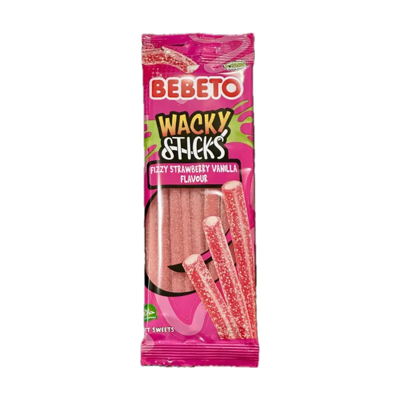 Bebeto wacky sticks, bubblig jordgubb-vanilj, 75 g