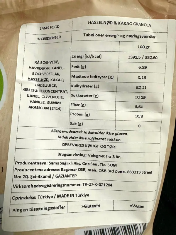 Hasselnød kakao granola, Gluten Free Factory, 200g