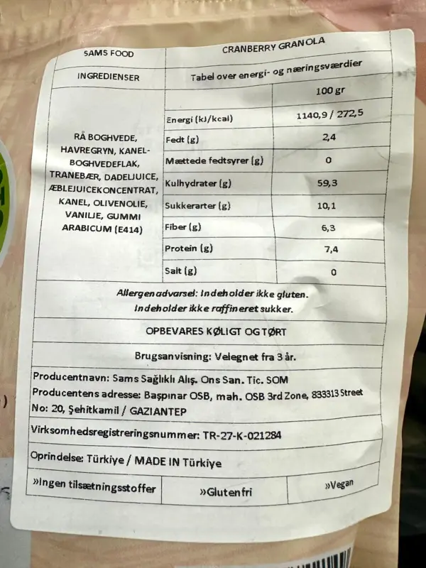 Tranebær granola, Gluten Free Factory, 200g