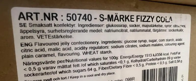 Fizzi Cola, S-mærke 500 g