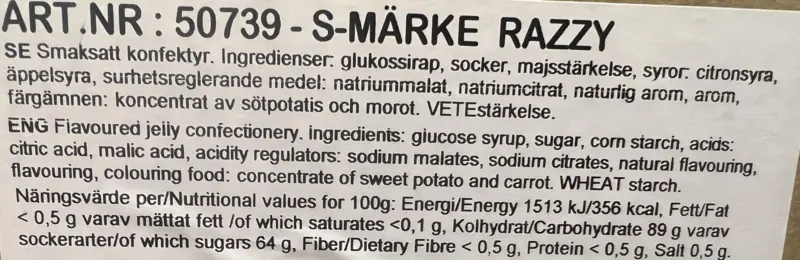 Razzy Raspberry, S-Mærke 500 gr